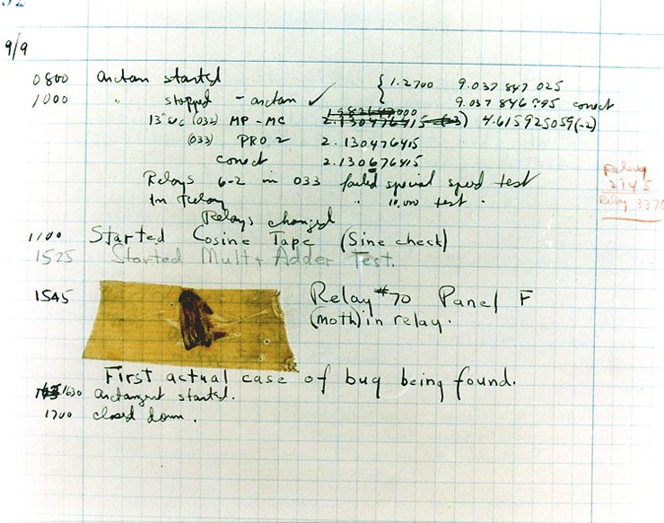 Moth taped in Grace Hopper’s 1947 computer logbook