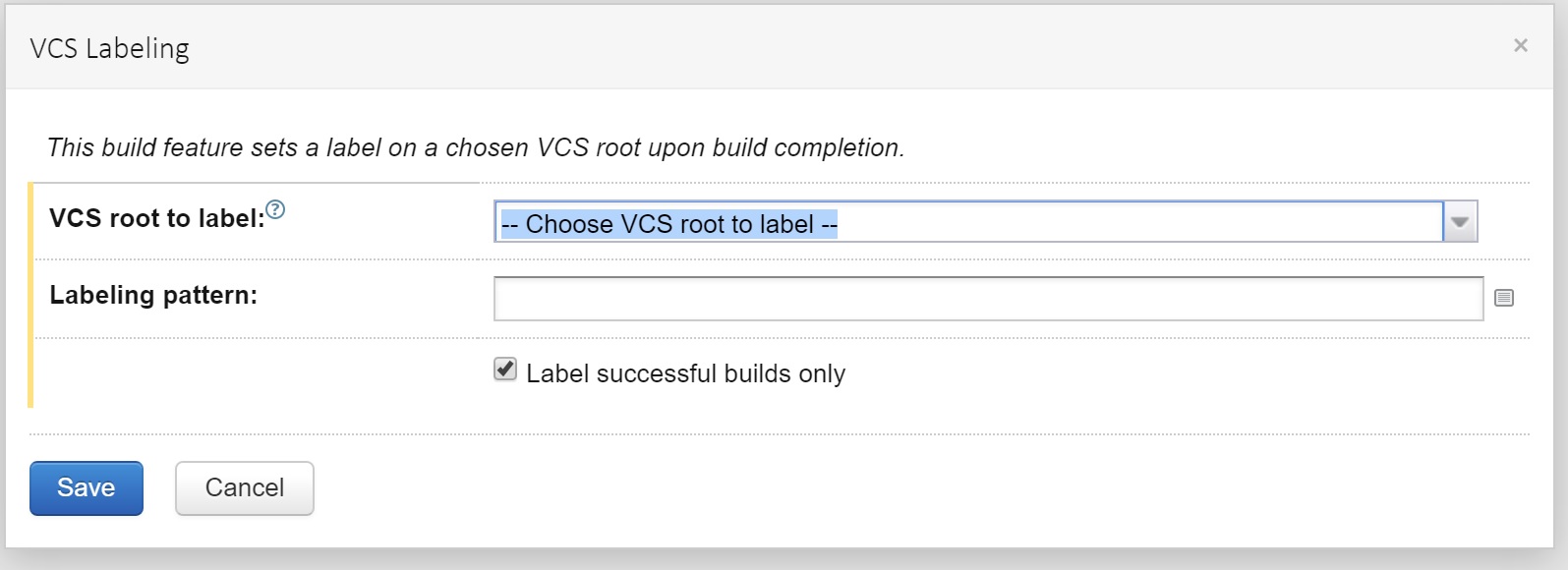 TeamCity VCS labelling configuration settings