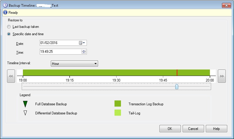 SQL Server point-in-time restore timeline selector