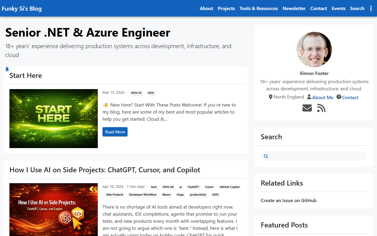 Blog homepage: navigation and latest posts